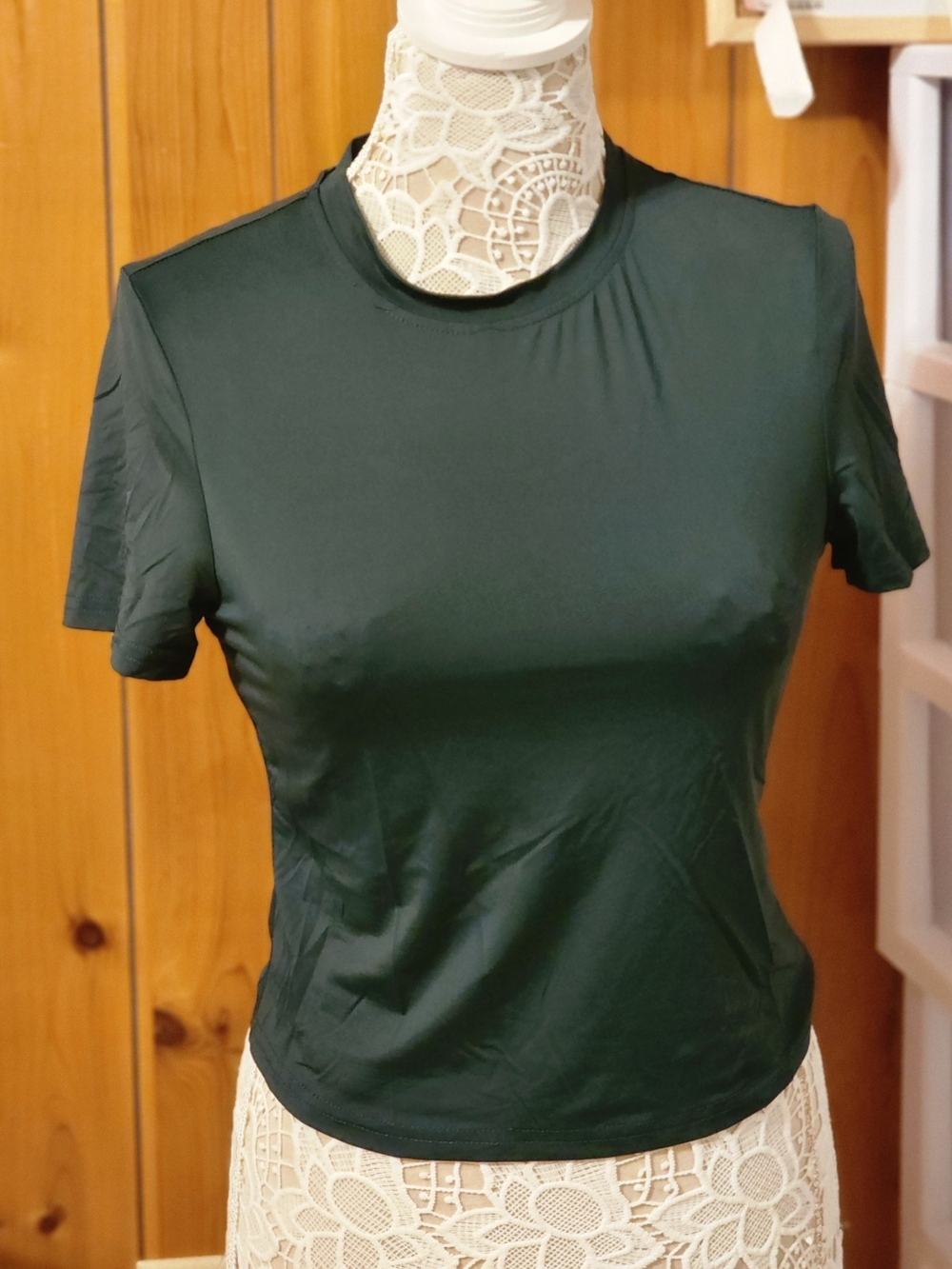 Forest Green Double Lined Slinky Short Sleeve Fitted Top
